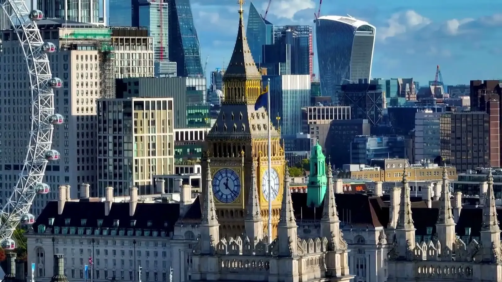 London from the air: the Eye, Big Ben and the City